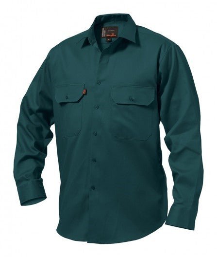 Mens KingGee Open Front Full Button Cotton Drill Work Shirt Collar Pocket K04010 - Land to Coast