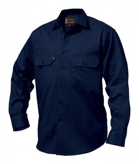 Mens KingGee Open Front Full Button Cotton Drill Work Shirt Collar Pocket K04010 - Land to Coast