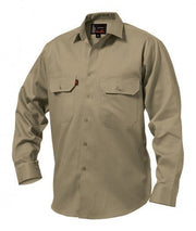 Mens KingGee Open Front Full Button Cotton Drill Work Shirt Collar Pocket K04010 - Land to Coast