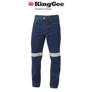 Mens KingGee Reflective Hi - Vis Stonewash Denim Jeans Pants Workwear Safe K53030 - Land to Coast