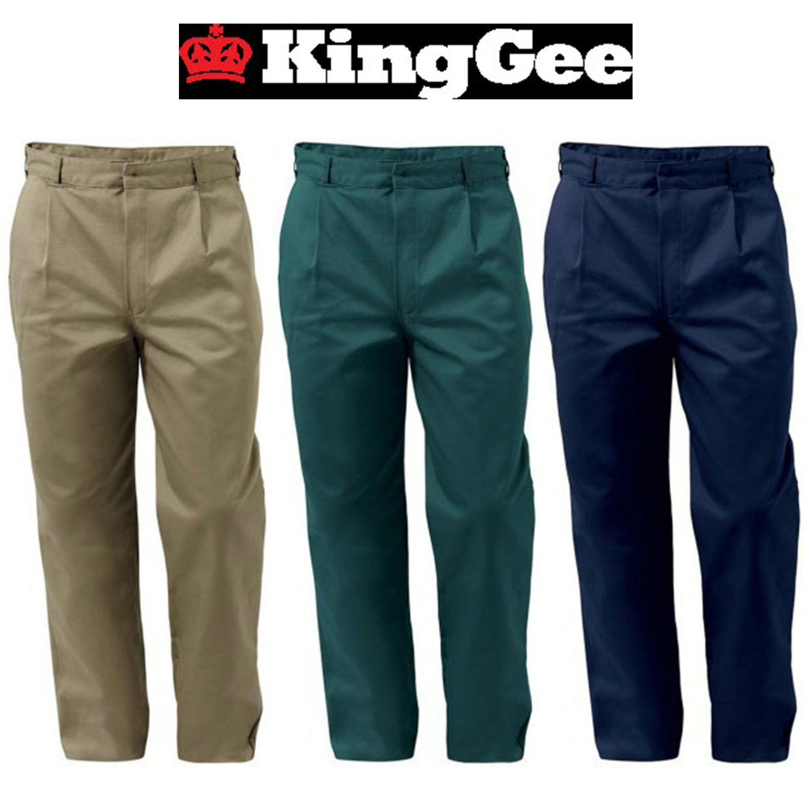 Mens KingGee Steel Tough Cotton Drill Work Trousers Pants Classic Pleat K03010 - Land to Coast