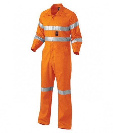 Mens KingGee Summer Weight Cotton Drill Reflective Overalls Hi - Vis Tape K51305 - Land to Coast