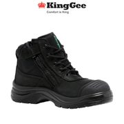 Mens KingGee Tradie Side Zip Up Work Boots Black Water Resistant Leather K27150 - Land to Coast