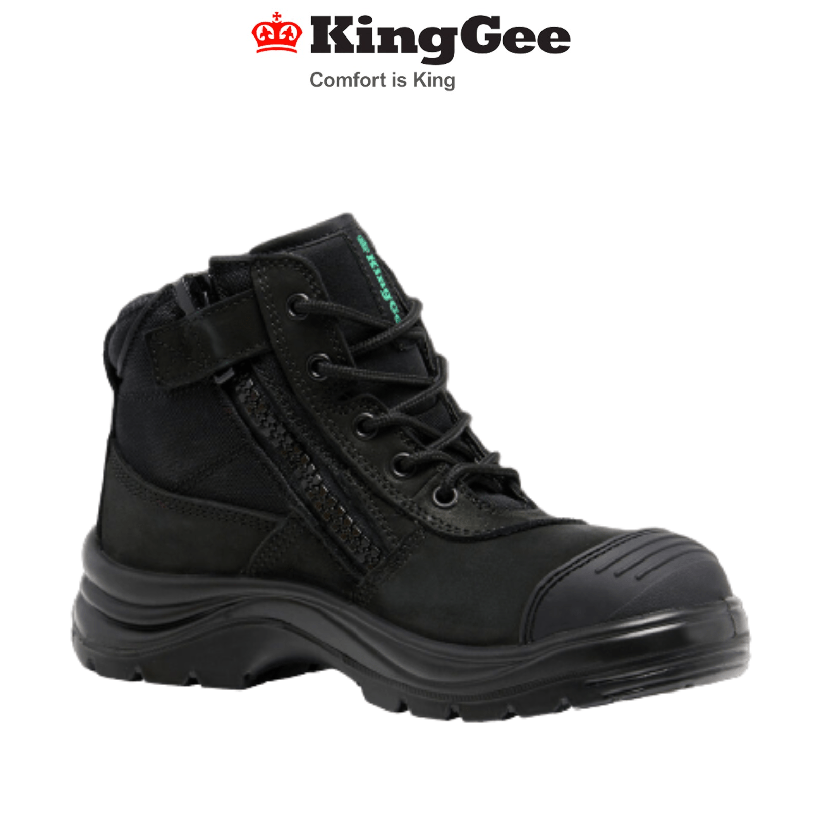 Mens KingGee Tradie Side Zip Up Work Boots Black Water Resistant Leather K27150 - Land to Coast