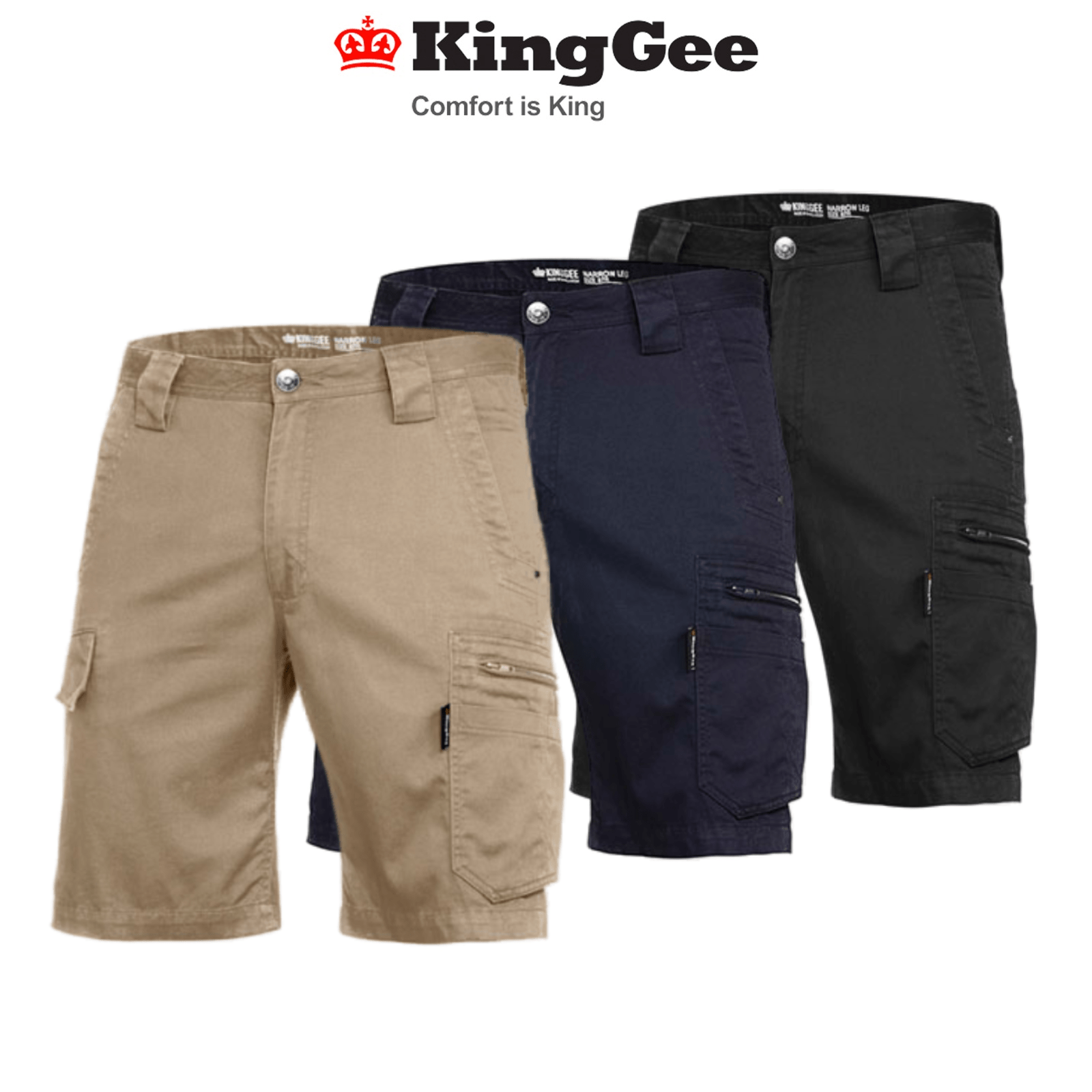 Mens KingGee Tradies Summer Shorts Narrow Fit 12 Pockets Lightweight Work K17340 - Land to Coast