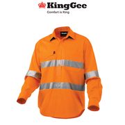 Mens KingGee WorkCool 2 Hi - Vis Long Sleeve Work Safety Shirt Closed Front K54896 - Land to Coast
