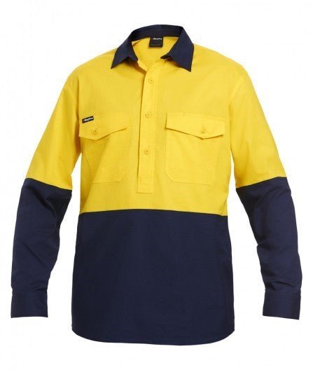 Mens KingGee WorkCool 2 Splice Work Closed Front Hi - Vis Long Sleeve Shirt K54876 - Land to Coast