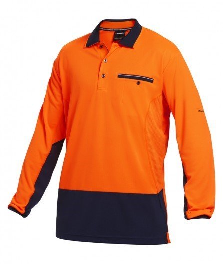 Mens KingGee Workcool HyperFreeze Long Sleeve Hi Vis Polo Work Shirt Top K54840 - Land to Coast