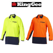 Mens KingGee Workcool HyperFreeze Long Sleeve Hi Vis Polo Work Shirt Top K54840 - Land to Coast