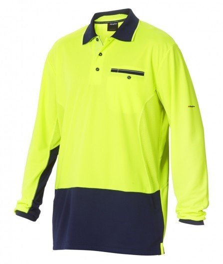 Mens KingGee Workcool HyperFreeze Long Sleeve Hi Vis Polo Work Shirt Top K54840 - Land to Coast