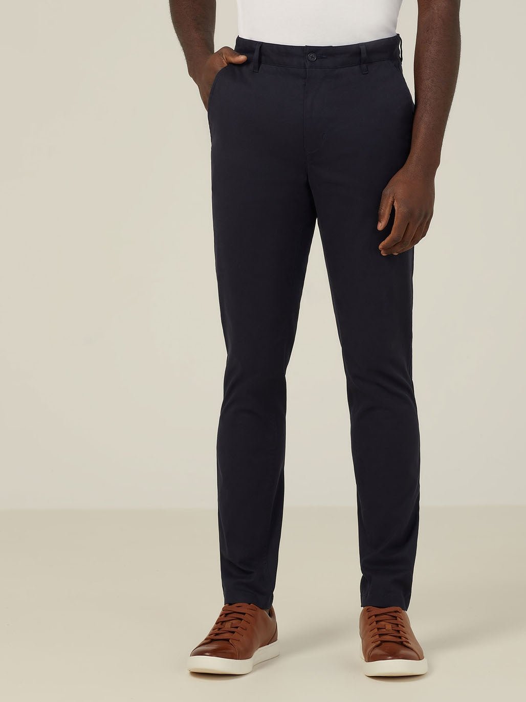 Mens Stretch Cotton Chino Work Pants Slim Fit Durable Comfort Navy CATCNM - Land to Coast