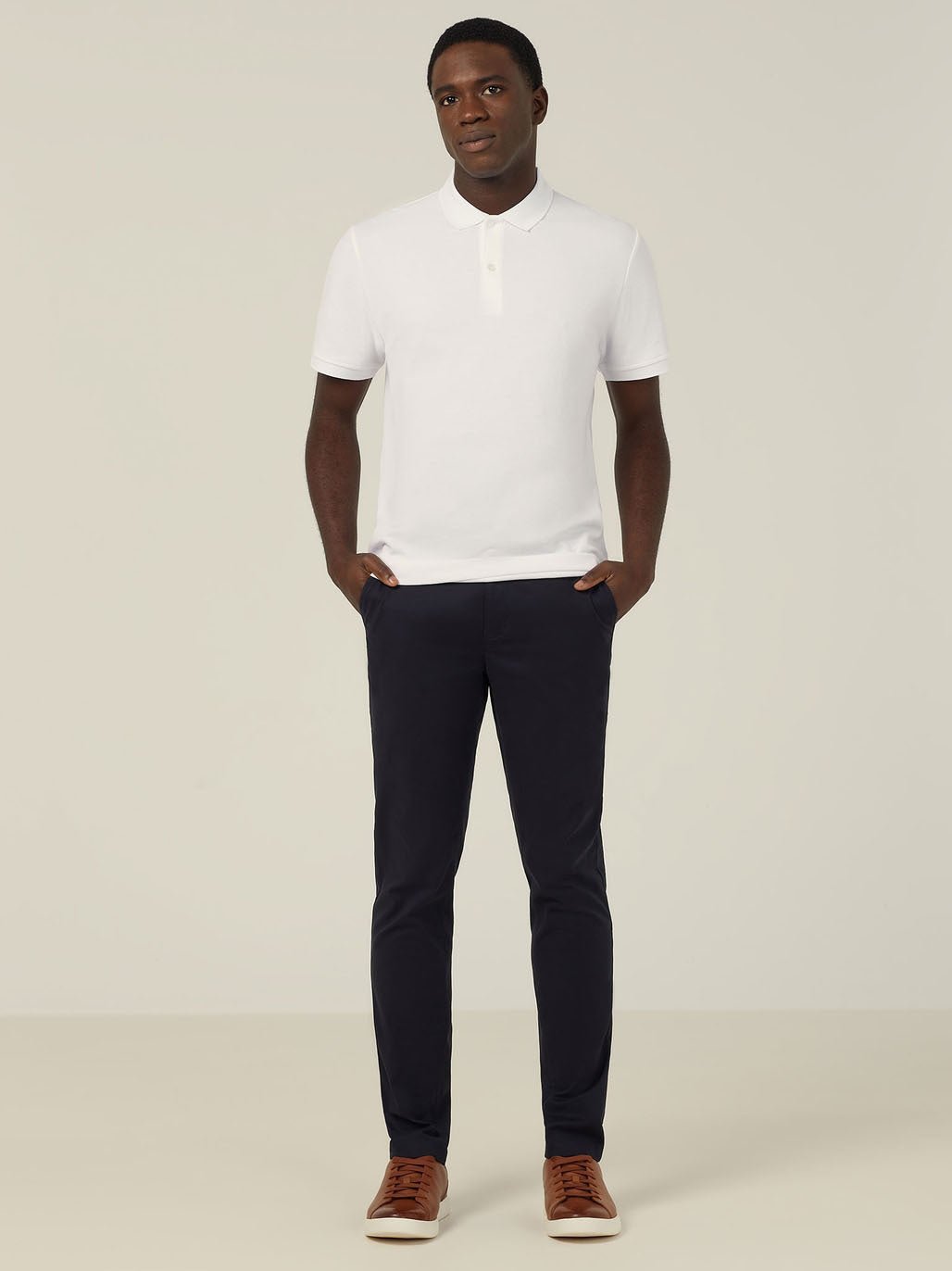 Mens Stretch Cotton Chino Work Pants Slim Fit Durable Comfort Navy CATCNM - Land to Coast
