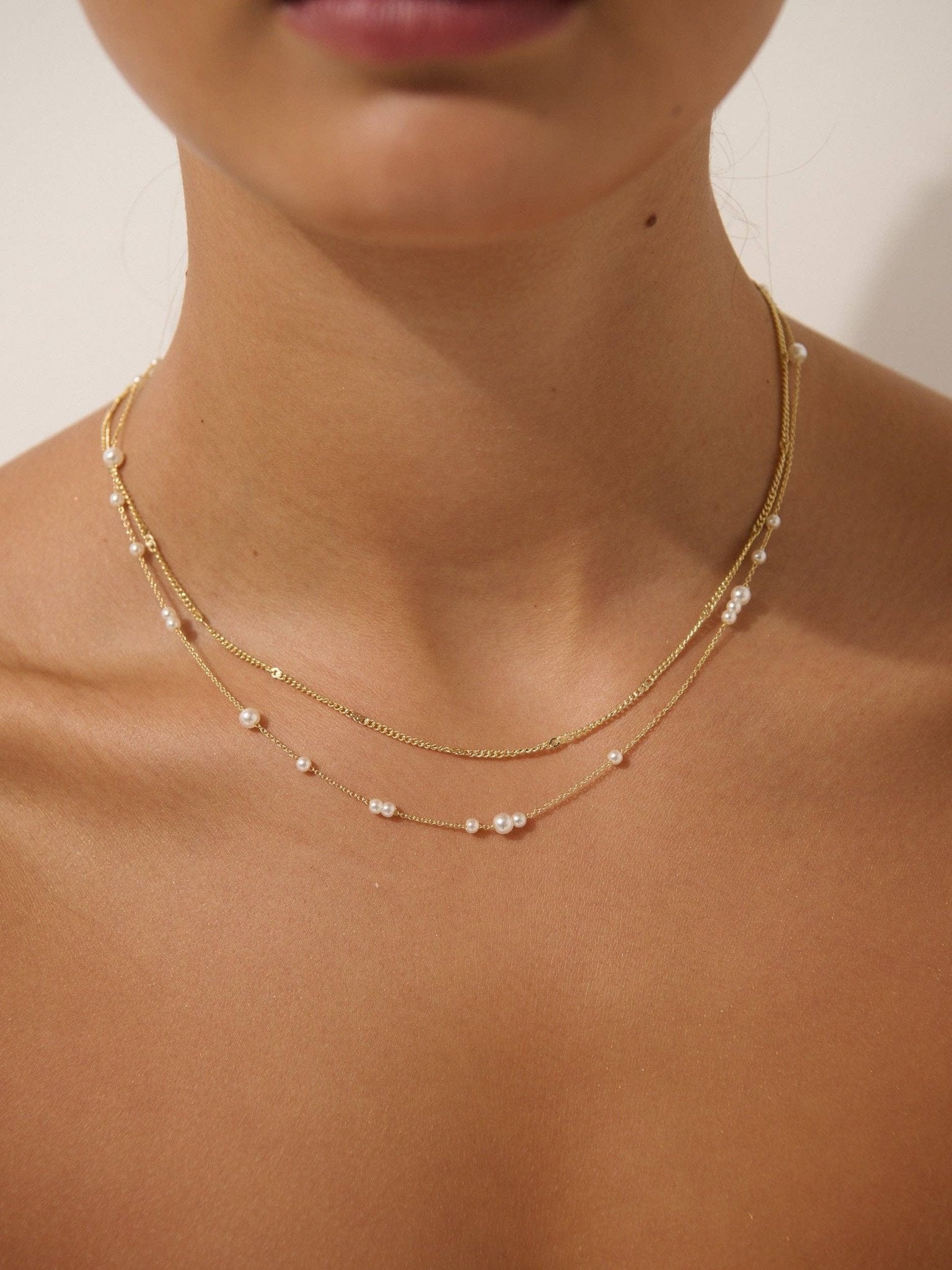 Mini Pearl Layered 18K Gold Plated Necklace - Land to Coast