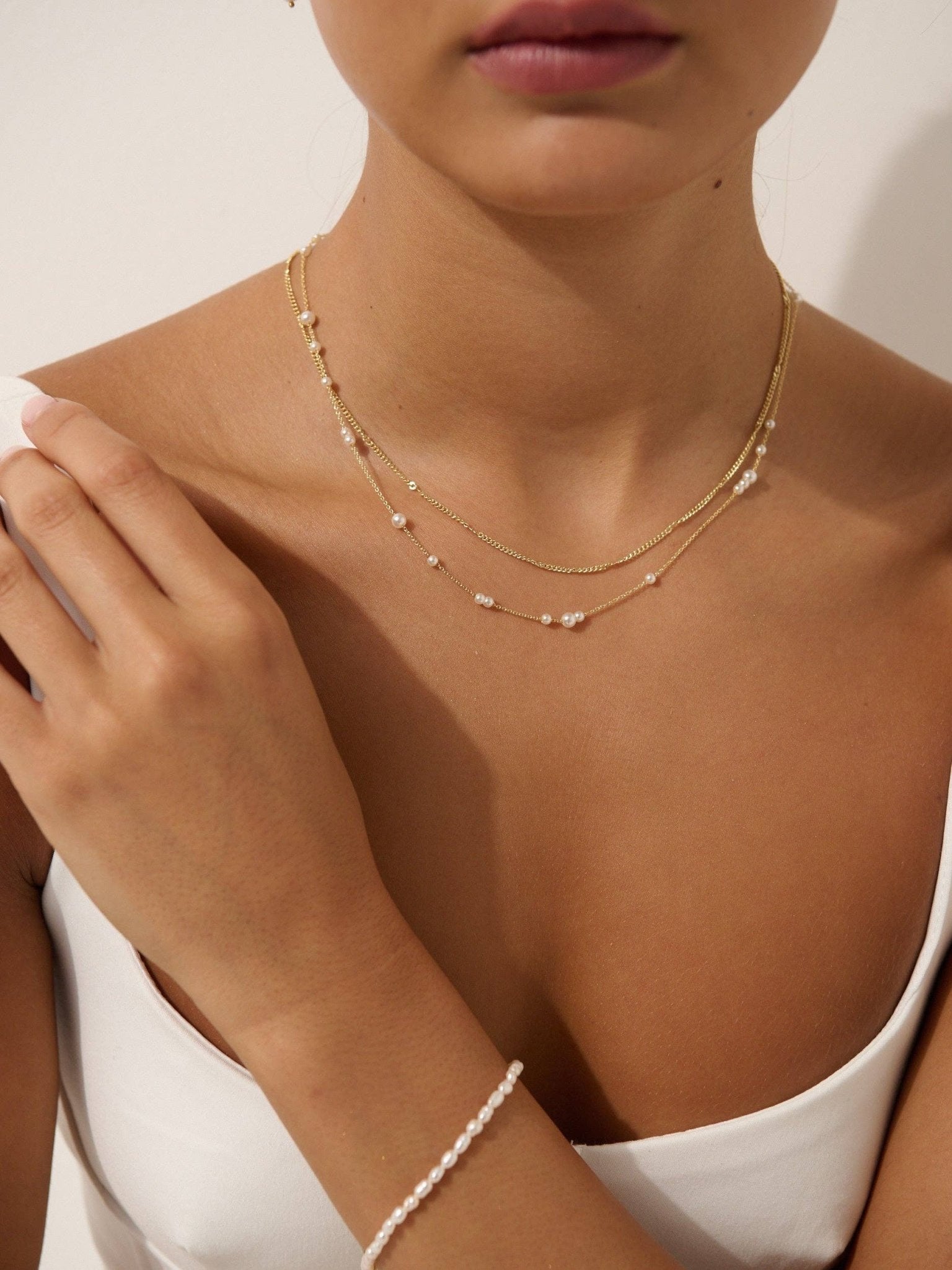 Mini Pearl Layered 18K Gold Plated Necklace - Land to Coast