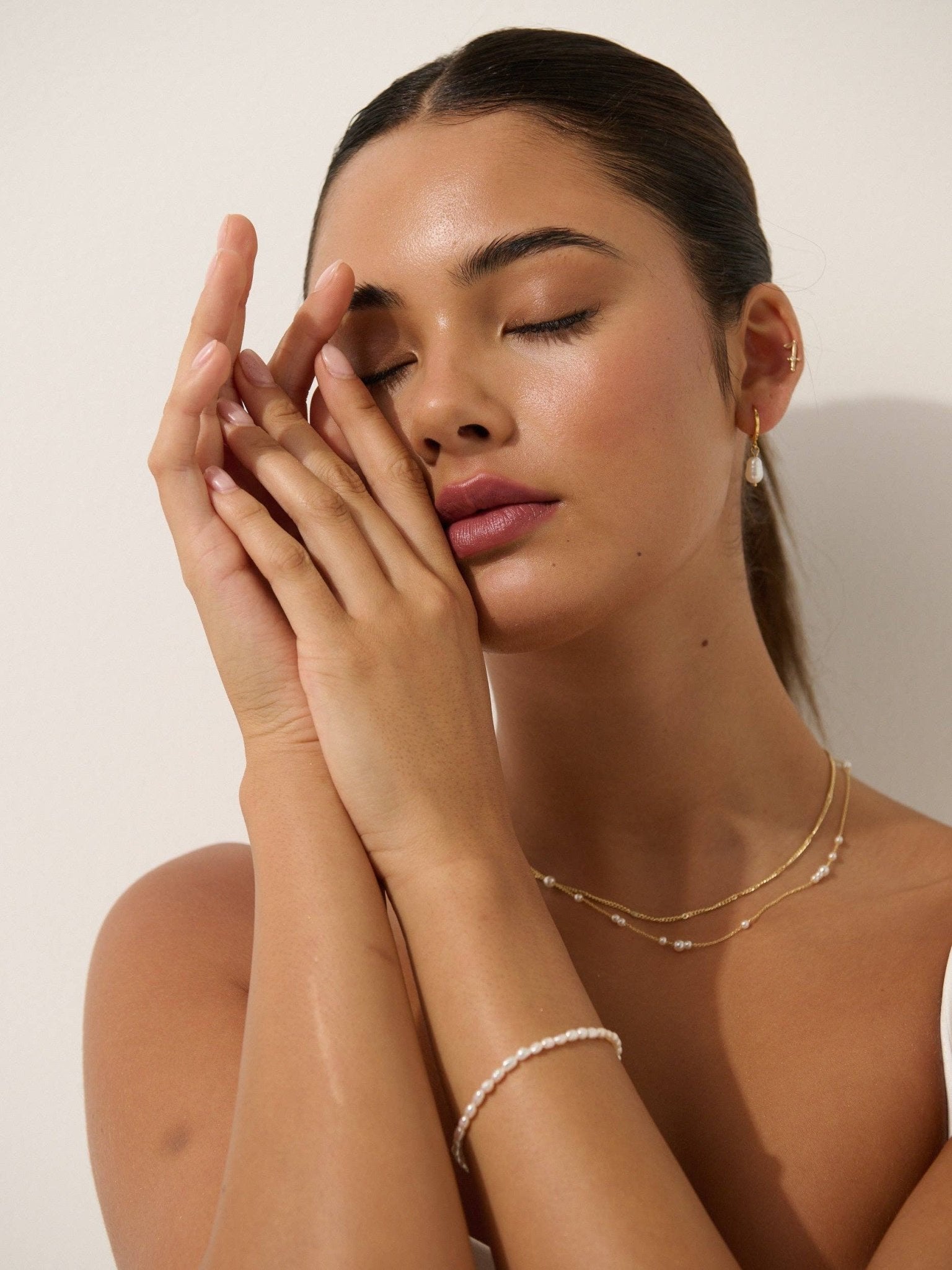Mini Pearl Layered 18K Gold Plated Necklace - Land to Coast