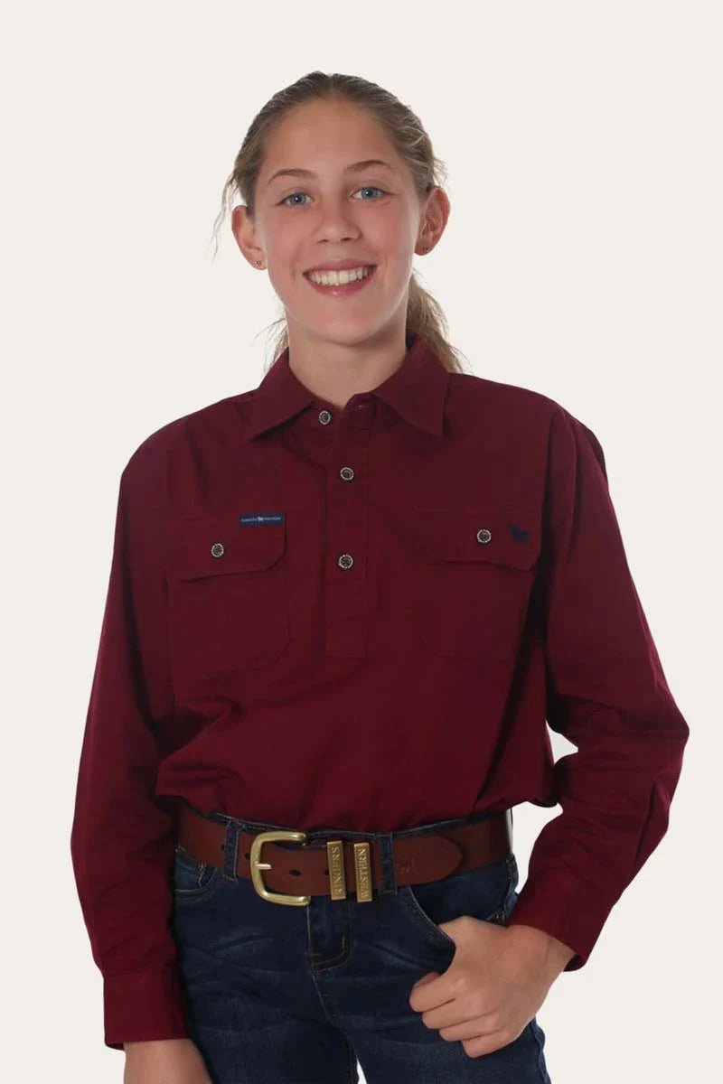 Ord River Half Button Kids Work Shirt - Burgundy - Land to Coast