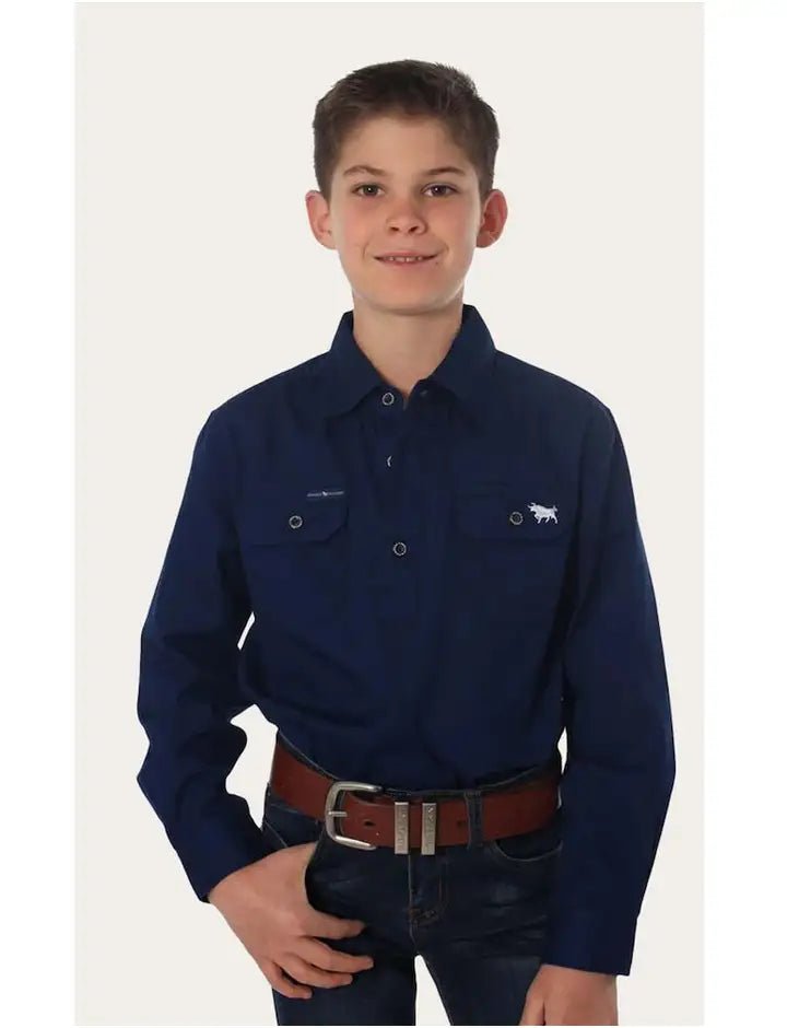 Ord River Half Button Kids Work Shirt - Navy - Land to Coast