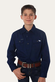 Ord River Half Button Kids Work Shirt - Navy - Land to Coast
