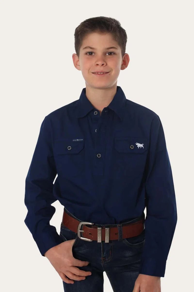 Ord River Half Button Kids Work Shirt - Navy - Land to Coast
