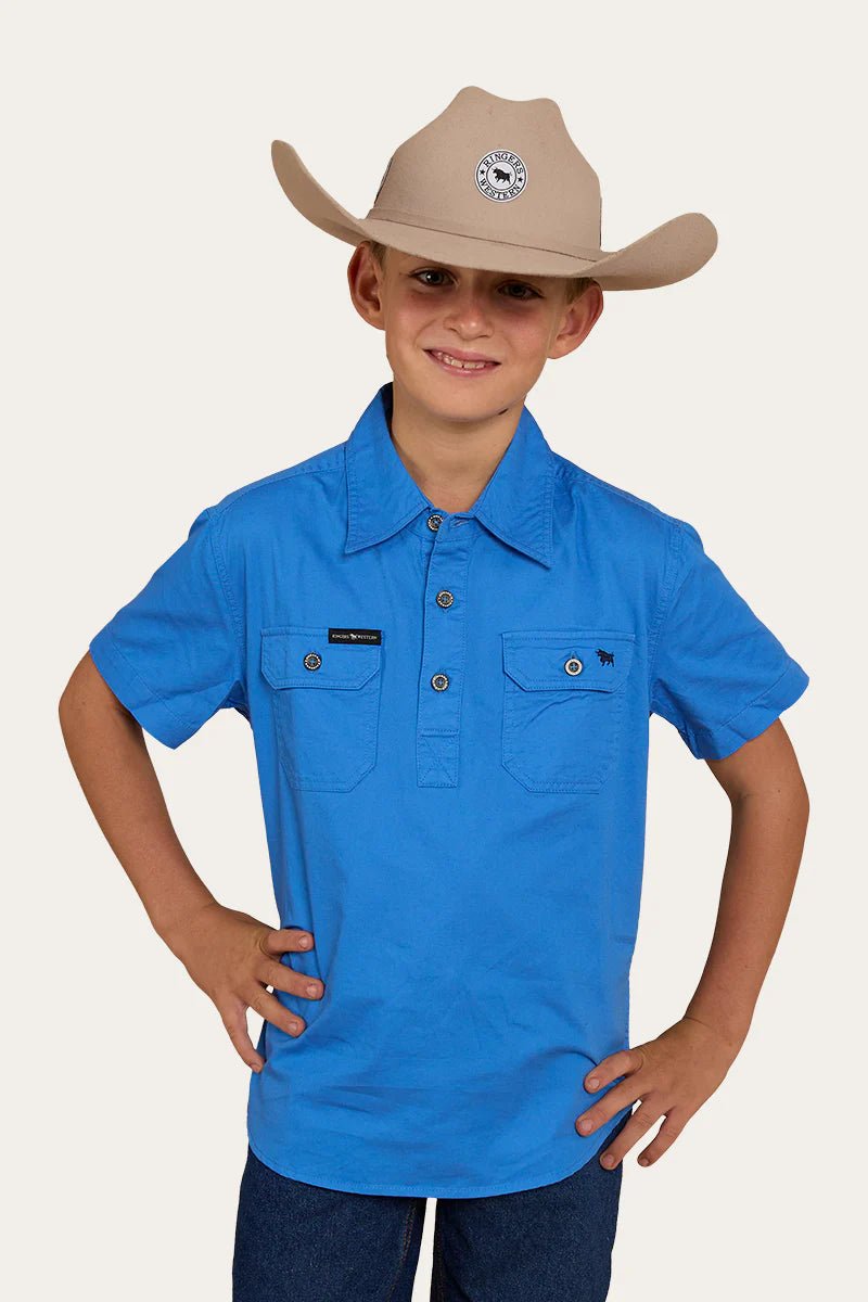 Ord River Kids Half Button Short Sleeve Work Shirt – Blue - Land to Coast