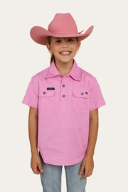 Ord River Kids Half Button Short Sleeve Work Shirt - Pastel Pink - Land to Coast