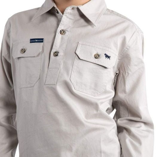 Ord River Kids Half Button Work Shirt - Beige - Land to Coast