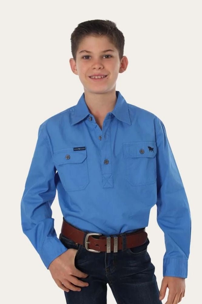 Ord River Kids Half Button Work Shirt - Blue - Land to Coast
