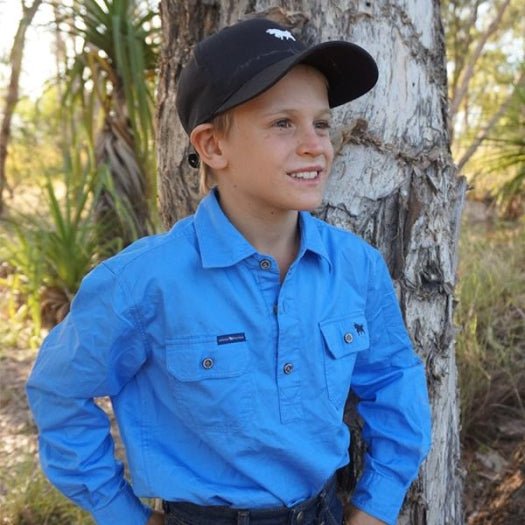 Ord River Kids Half Button Work Shirt - Blue - Land to Coast