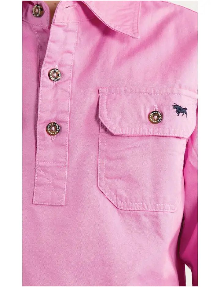Ord River Kids Half Button Work Shirt - Pastel Pink - Land to Coast