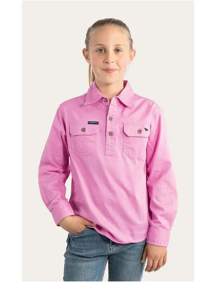 Ord River Kids Half Button Work Shirt - Pastel Pink - Land to Coast