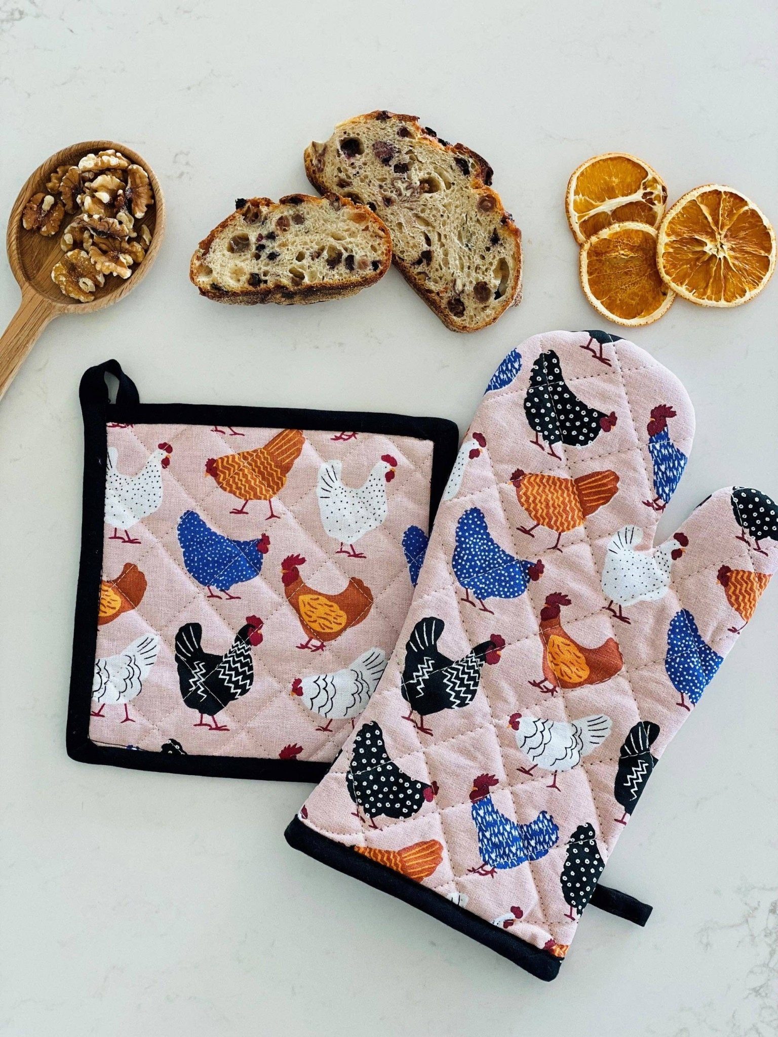 Oven Glove & Pot Holder Set - Bright Hen - Land to Coast