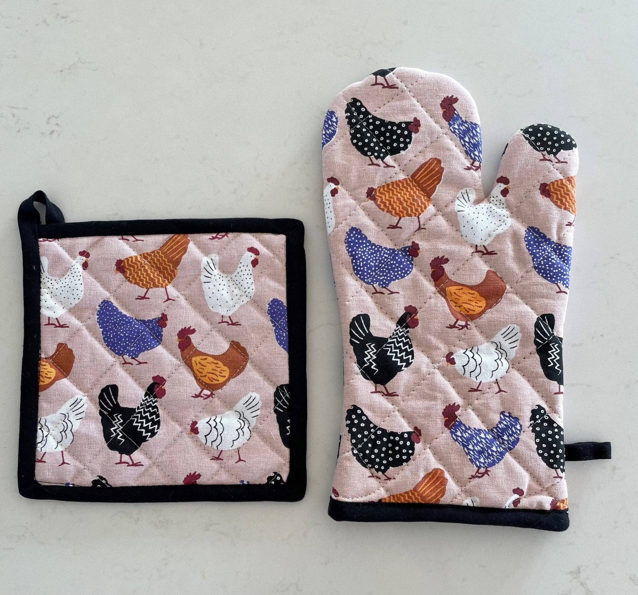 Oven Glove & Pot Holder Set - Bright Hen - Land to Coast