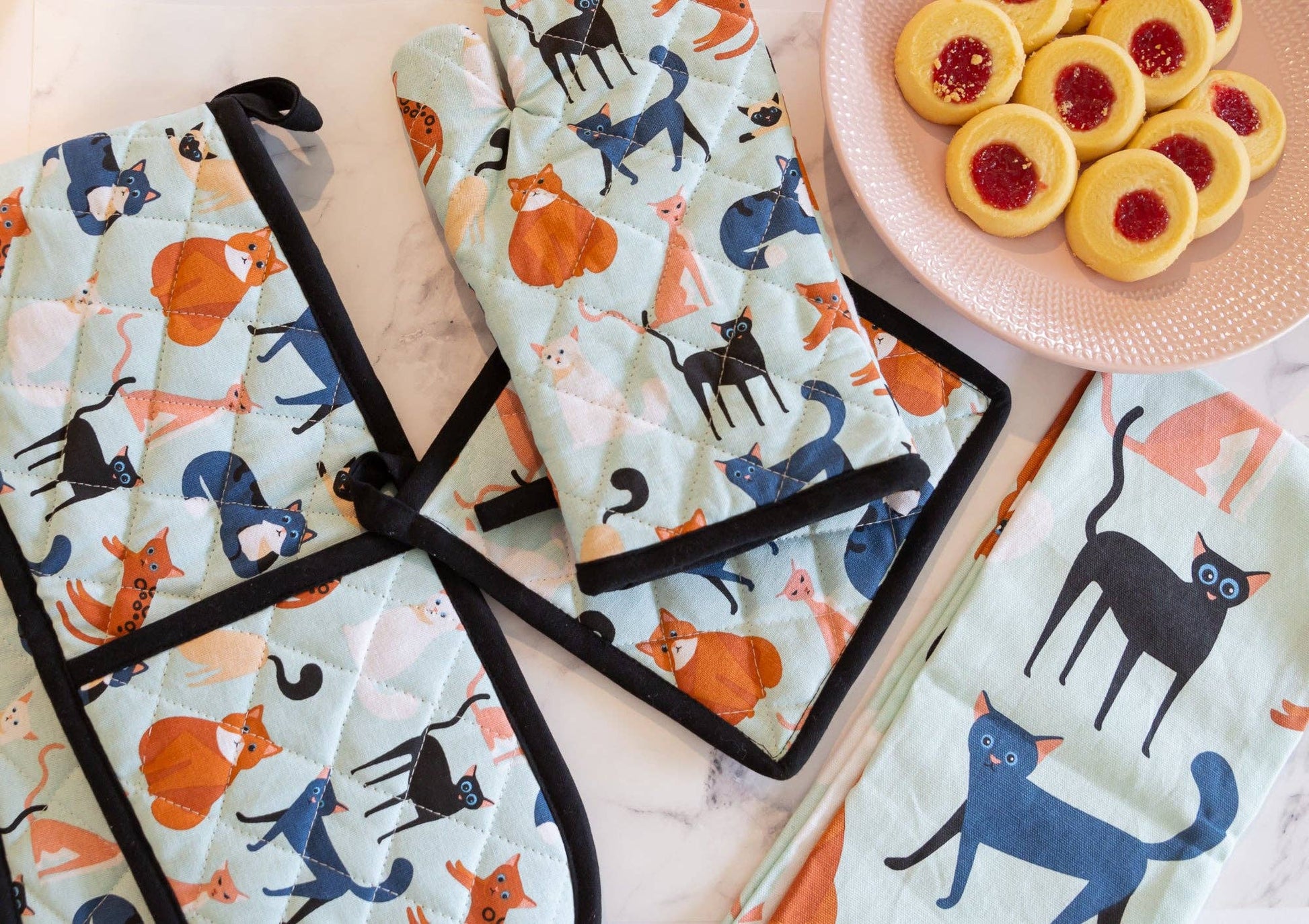 Oven Glove & Pot Holder Set - Colourful Cats - Land to Coast