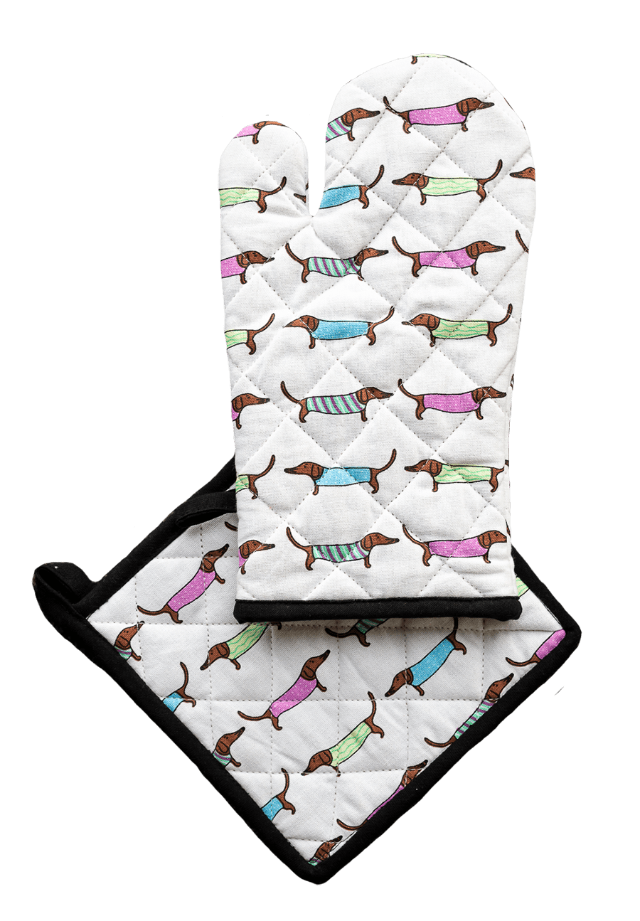 Oven Glove & Pot Holder Set - Sausage Dogs - Land to Coast