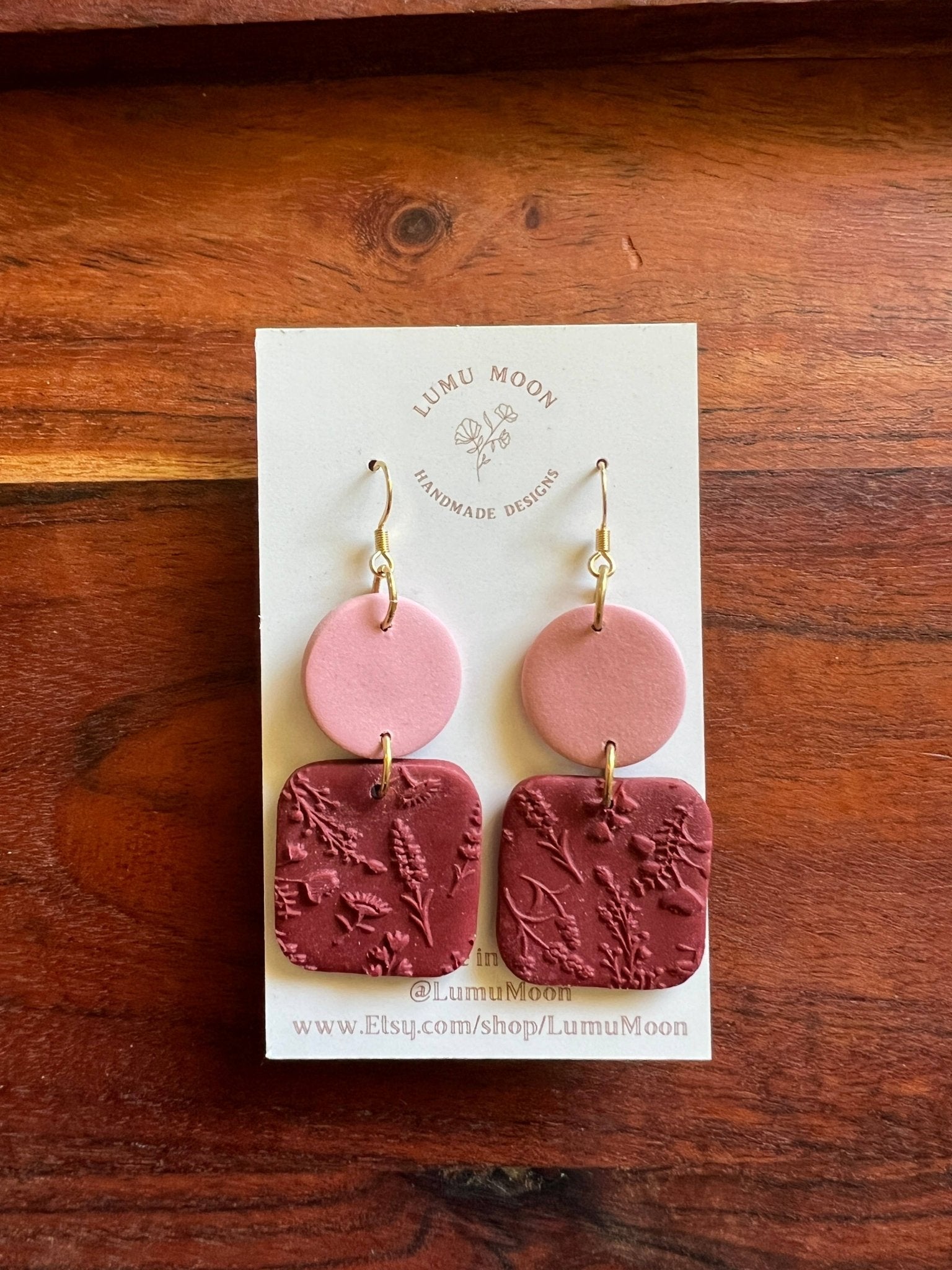 Red and Pink Floral Texture Dangle Earrings - Land to Coast