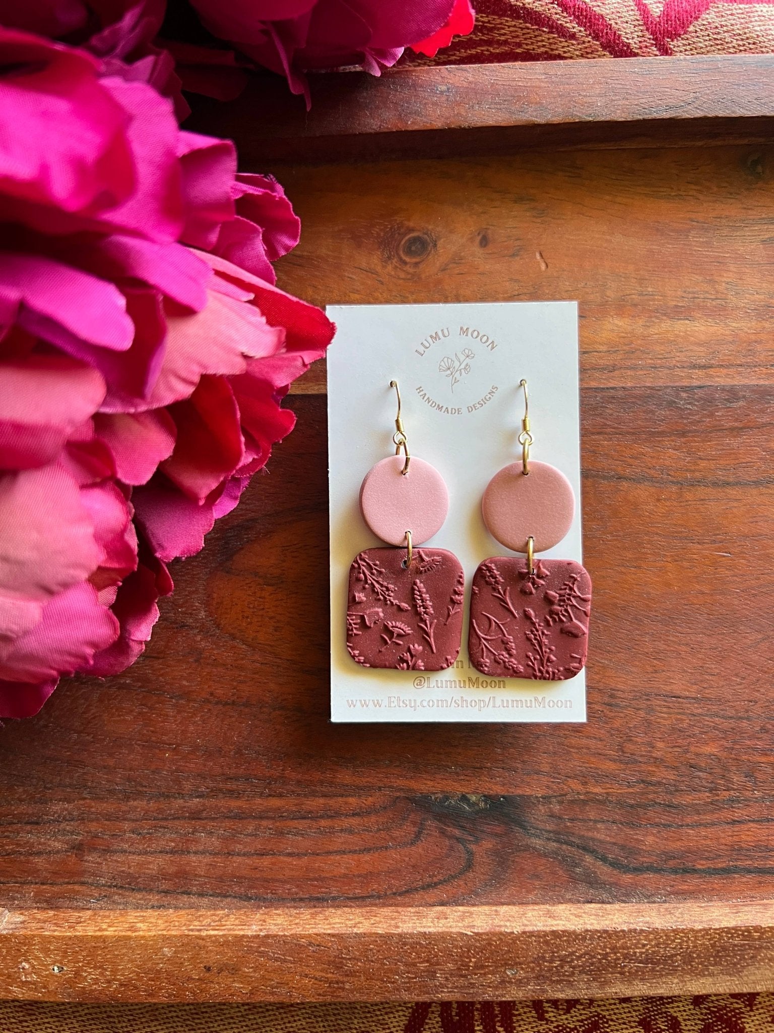 Red and Pink Floral Texture Dangle Earrings - Land to Coast
