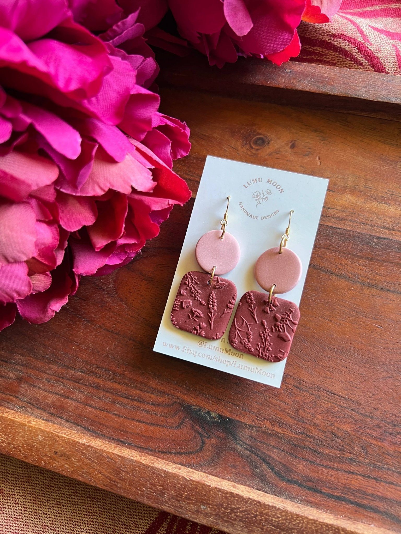 Red and Pink Floral Texture Dangle Earrings - Land to Coast