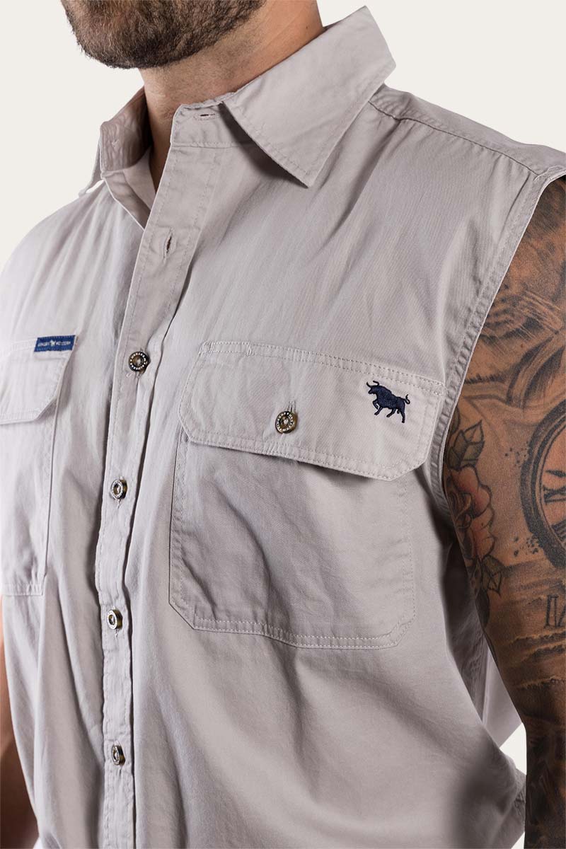 Rob Roy Mens Sleeveless Full Button Work Shirt - Beige - Land to Coast