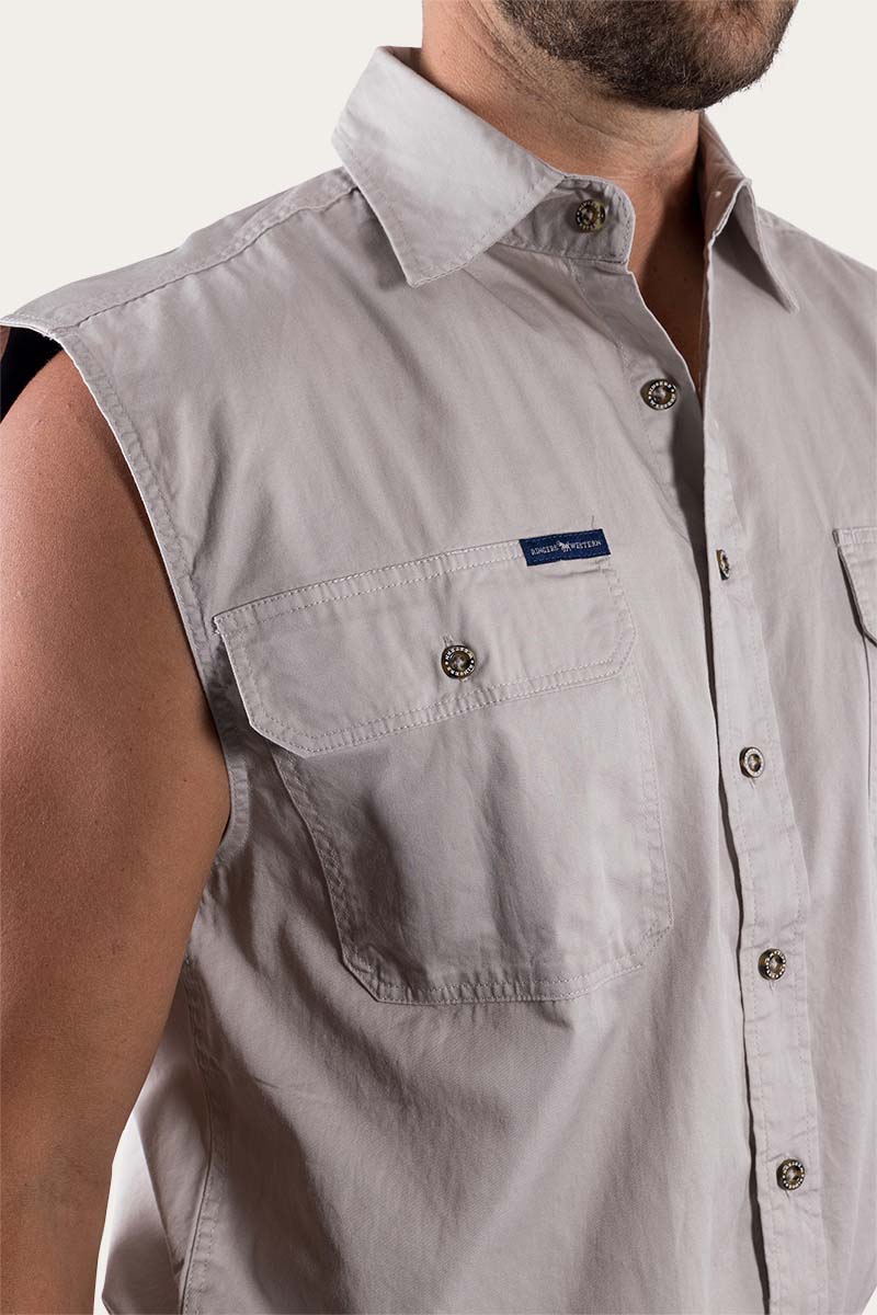 Rob Roy Mens Sleeveless Full Button Work Shirt - Beige - Land to Coast