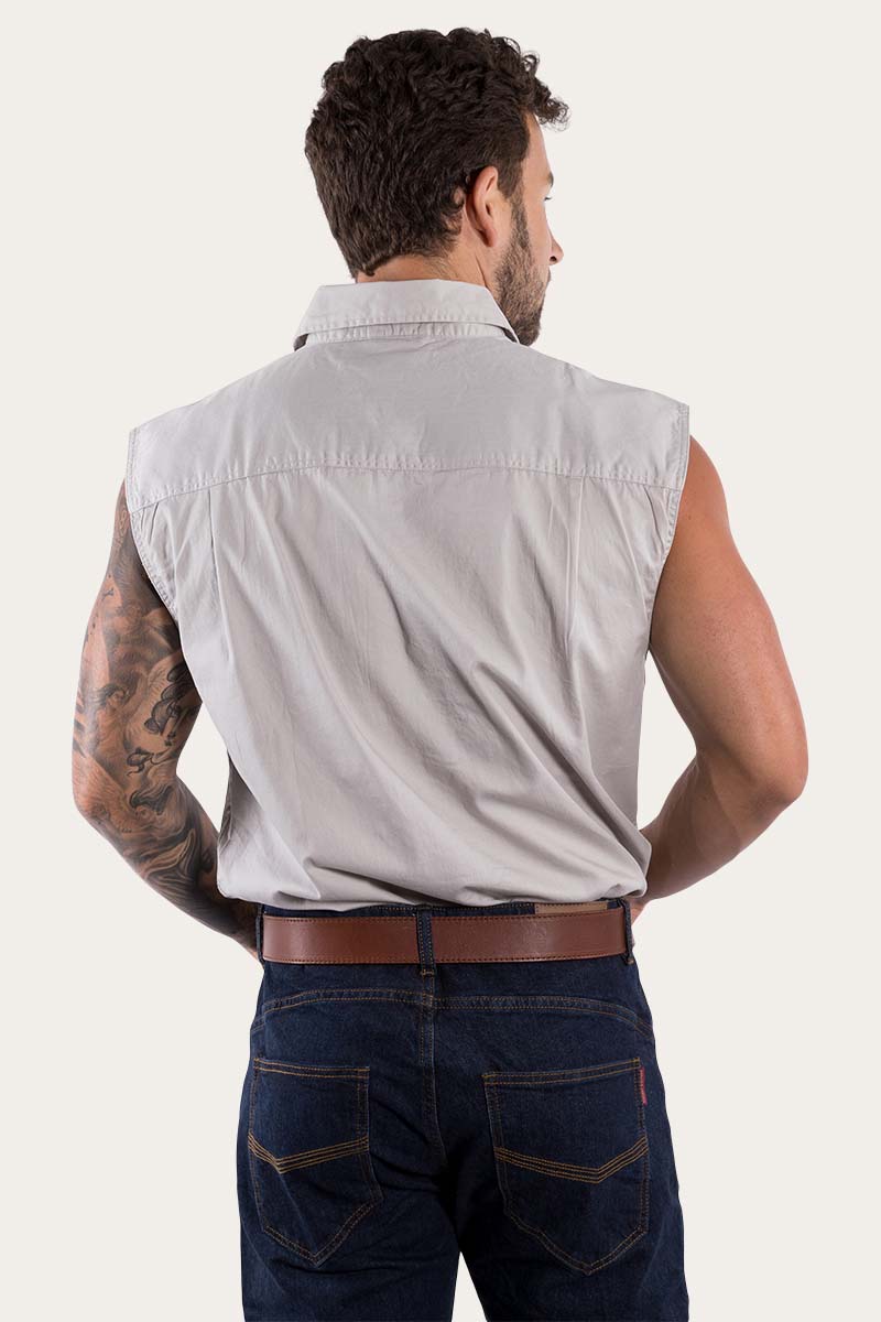 Rob Roy Mens Sleeveless Full Button Work Shirt - Beige - Land to Coast