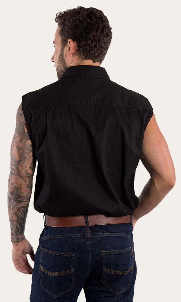 Rob Roy Mens Sleeveless Full Button Work Shirt - Black - Land to Coast