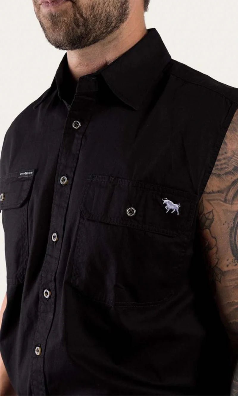 Rob Roy Mens Sleeveless Full Button Work Shirt - Black - Land to Coast