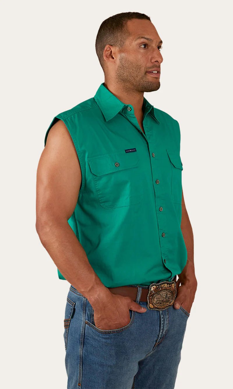 Rob Roy Mens Sleeveless Full Button Work Shirt - Green - Land to Coast