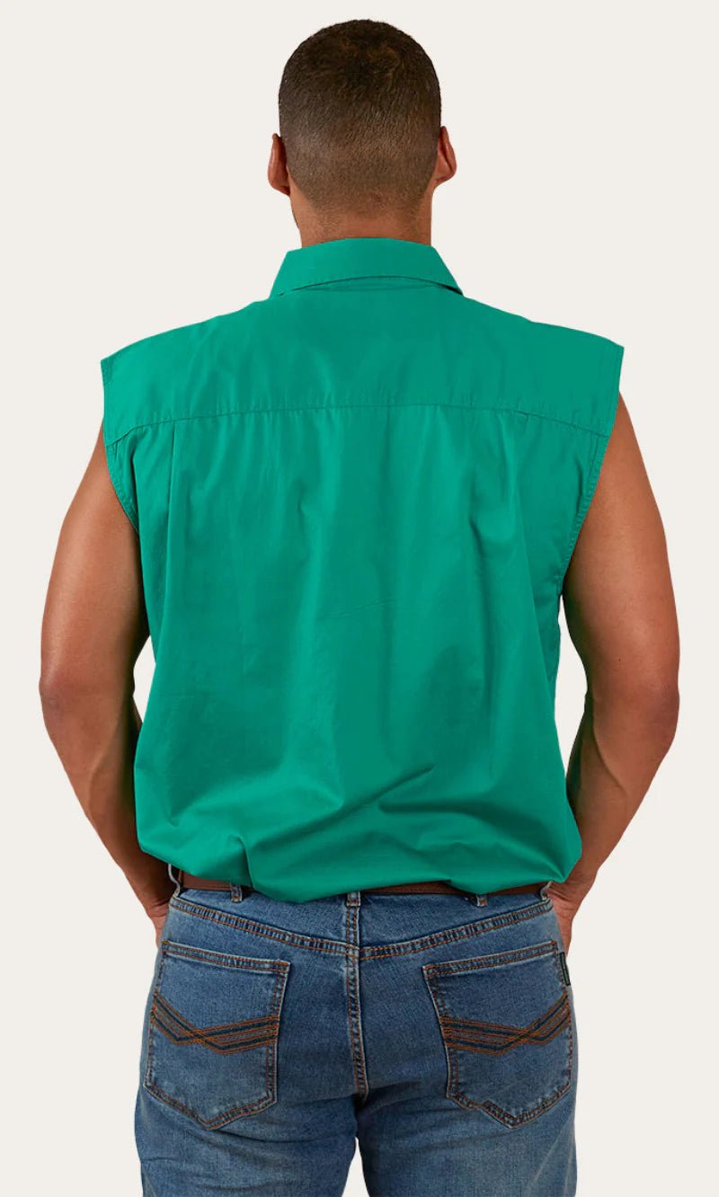 Rob Roy Mens Sleeveless Full Button Work Shirt - Green - Land to Coast