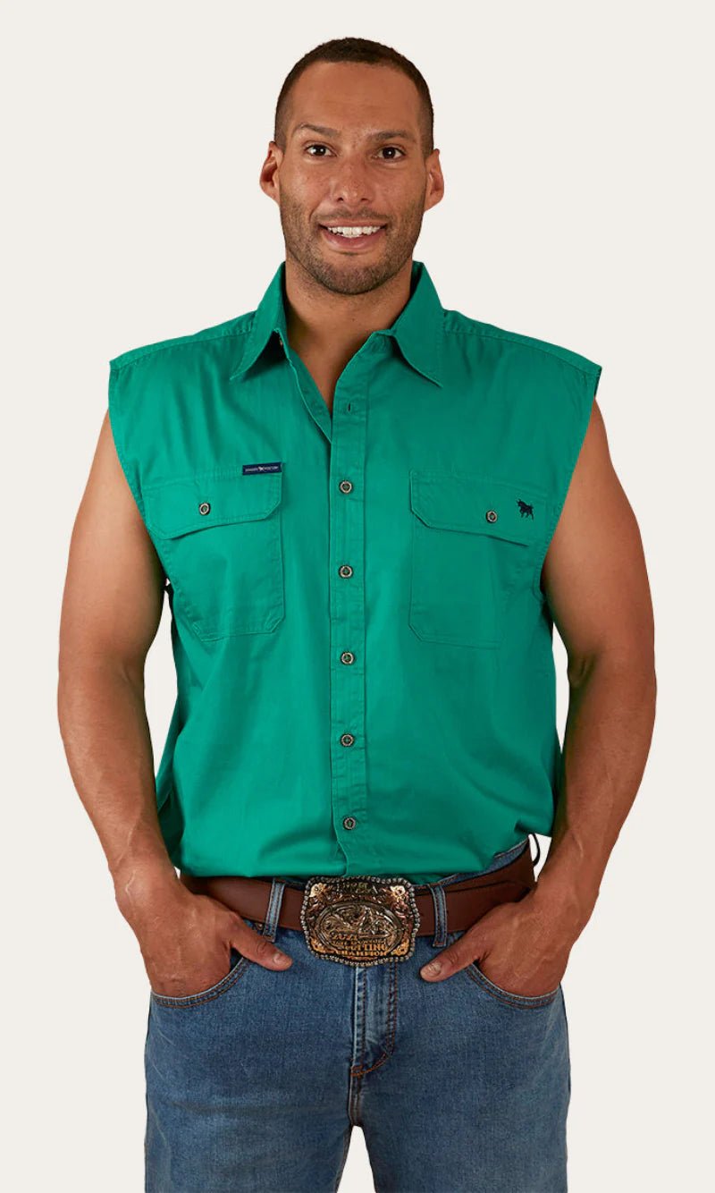 Rob Roy Mens Sleeveless Full Button Work Shirt - Green - Land to Coast