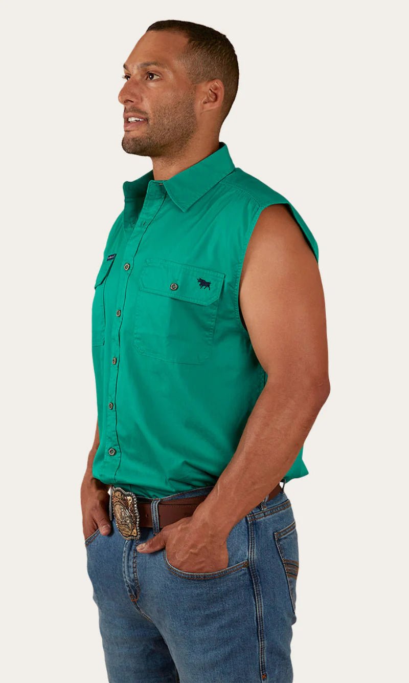 Rob Roy Mens Sleeveless Full Button Work Shirt - Green - Land to Coast
