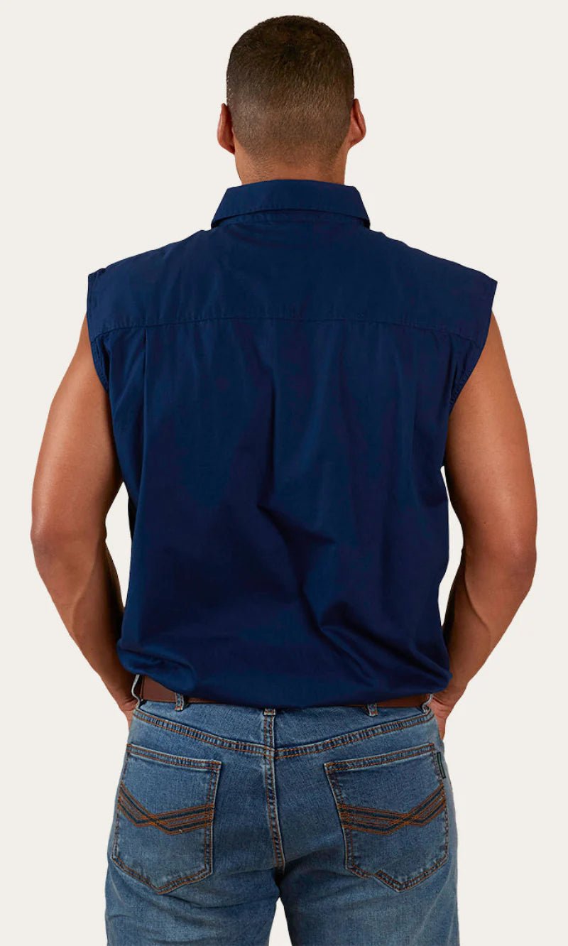 Rob Roy Mens Sleeveless Full Button Work Shirt - Navy - Land to Coast
