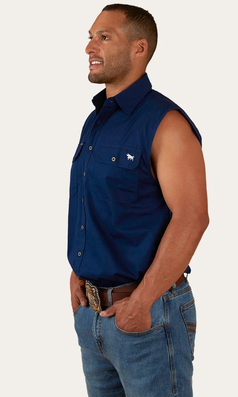 Rob Roy Mens Sleeveless Full Button Work Shirt - Navy - Land to Coast