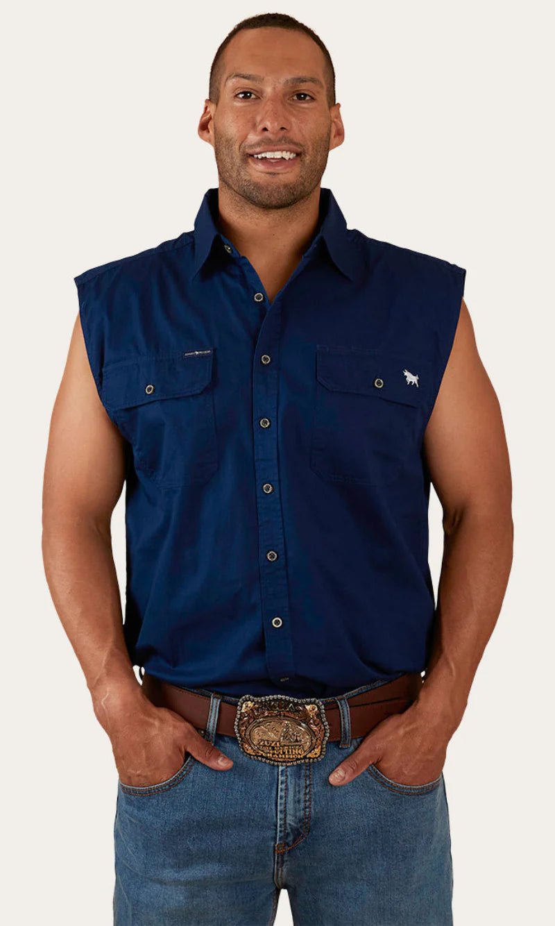 Rob Roy Mens Sleeveless Full Button Work Shirt - Navy - Land to Coast