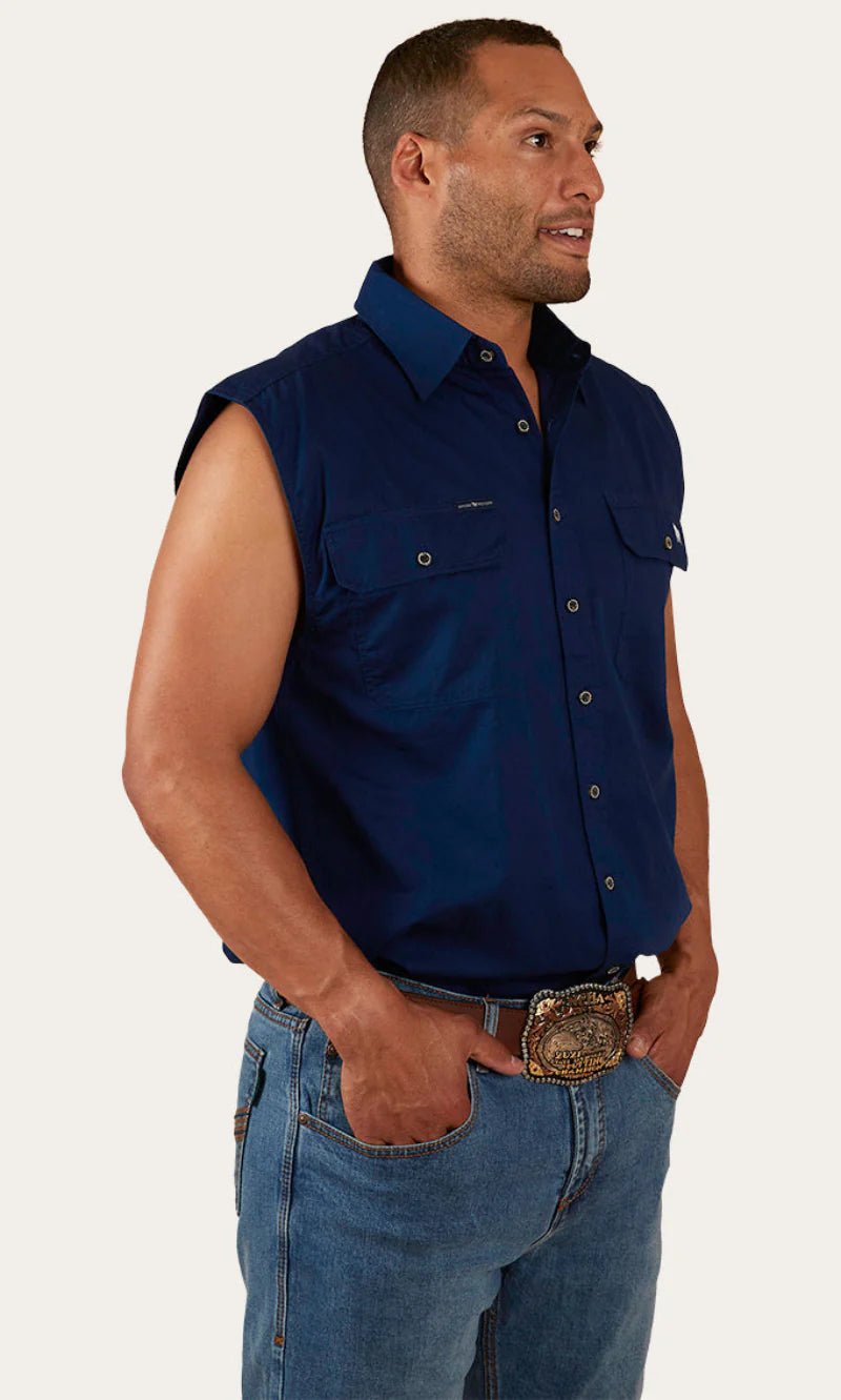 Rob Roy Mens Sleeveless Full Button Work Shirt - Navy - Land to Coast
